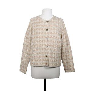 Sandro Women’s US 0 XS Cream Blazer Jacket Houndstooth Metallic Button Pockets